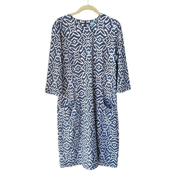 J. McLaughlin Catalyst 3/4 Long Sleeve Sheath Dress Blue White Size L - Picture 1 of 7